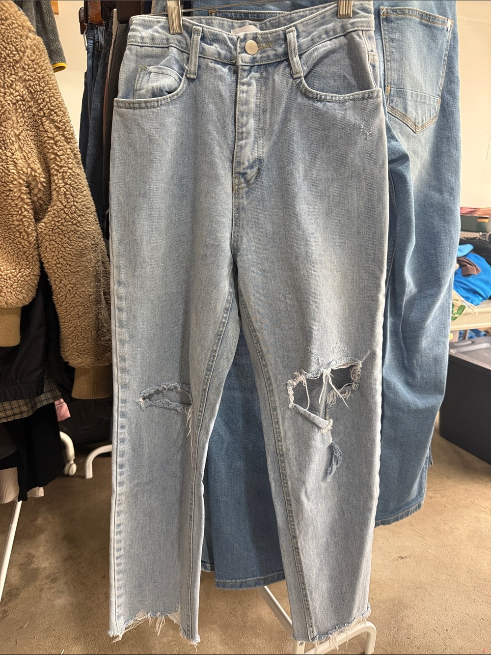 OAK + FORT Light Blue Distressed Straight-Leg Jeans